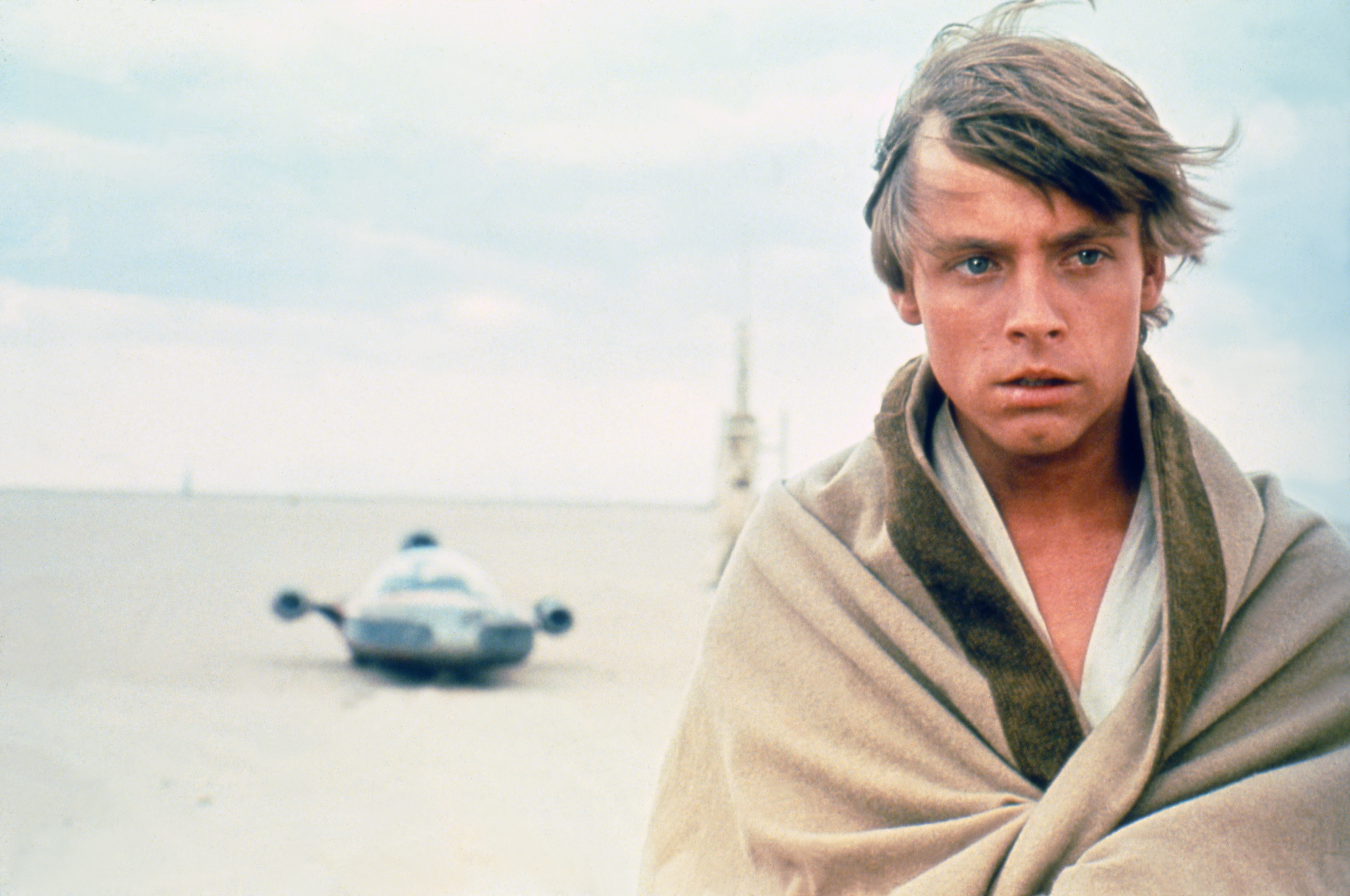 Actor Mark Hamill on the set of <em>Star Wars</em>.